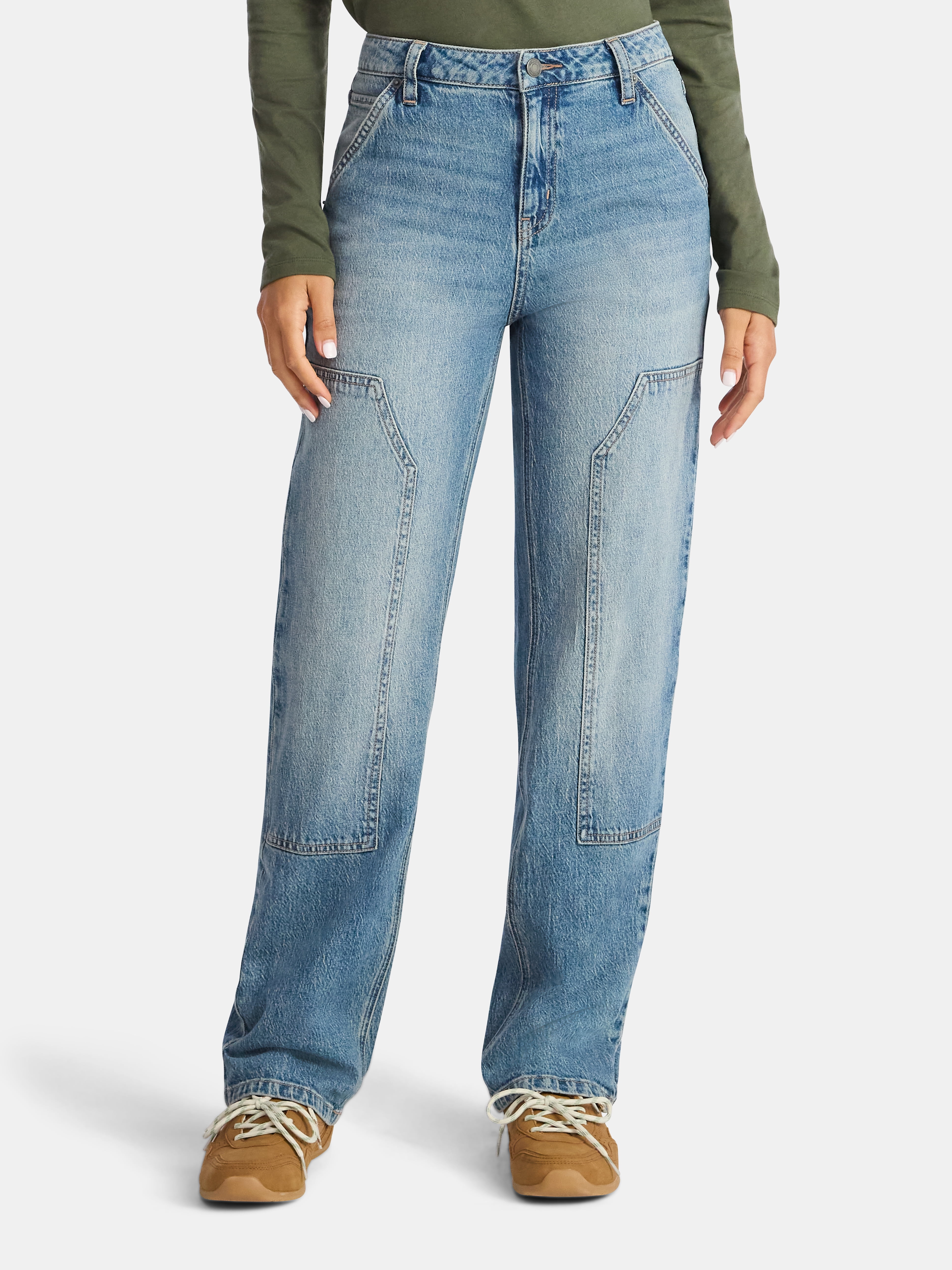 Time and Tru Women's High Rise Straight Jeans with Carpenter Details — free download