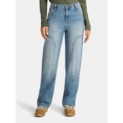 Time and Tru Women's High Rise Straight Jeans with Carpenter Details, 30" Inseam, Sizes 0-20