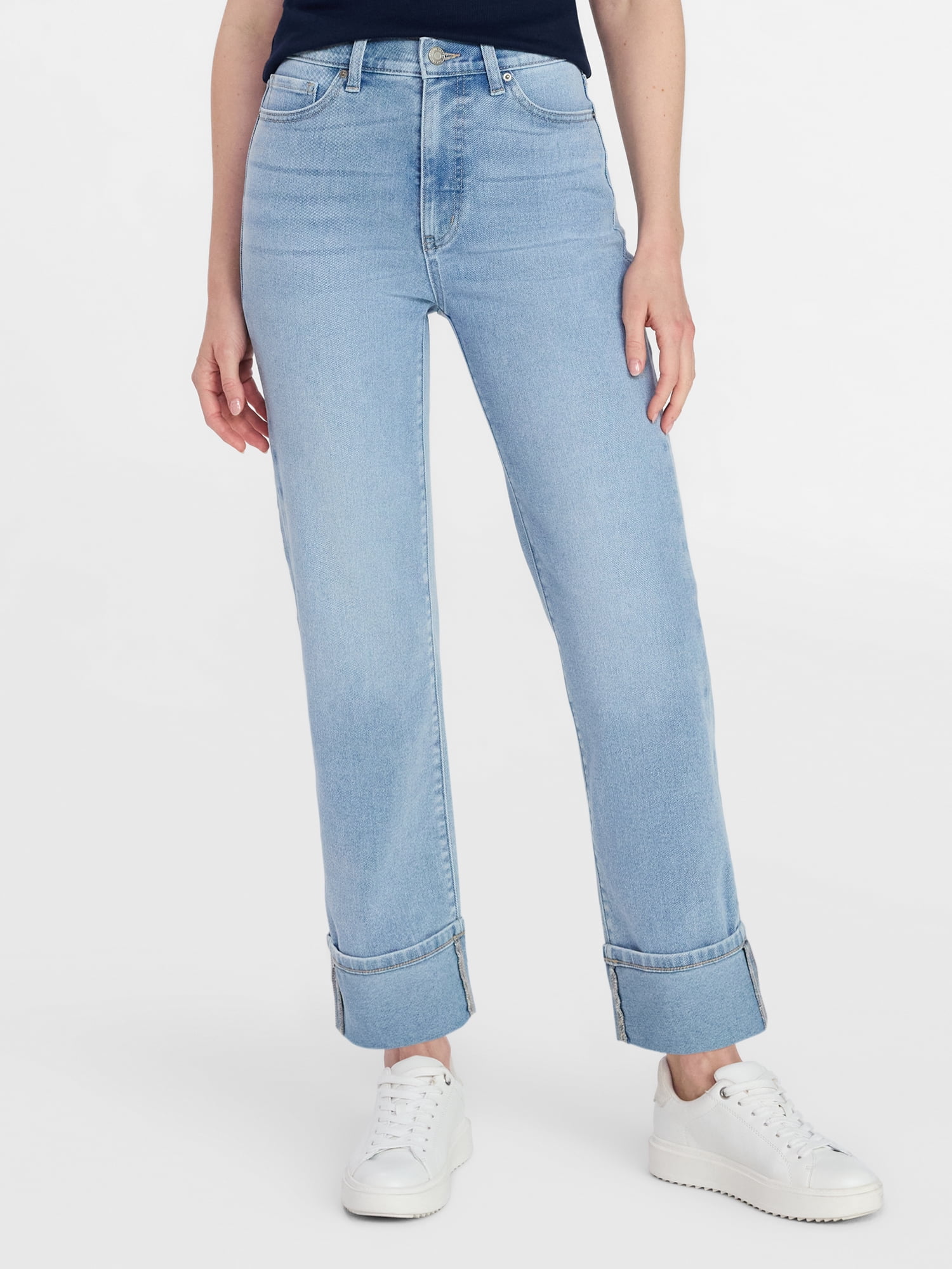 Time and Tru Women's High Rise Straight Leg Cropped Cuffed Jean, 26.5" Inseam, Sizes 0-22