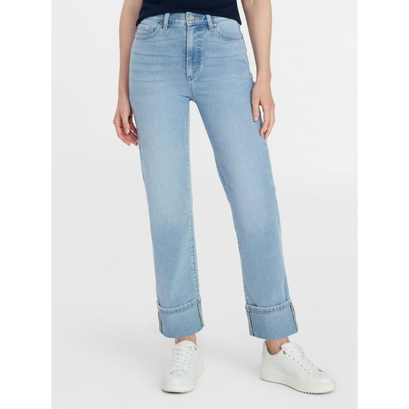 Time and Tru Women's High Rise Straight Leg Cropped Cuffed Jean, 26.5" Inseam, Sizes 0-22