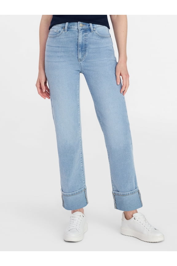 Women's High Rise Straight Leg Cropped Cuffed Jean, 26.5" Inseam, Sizes 0-22