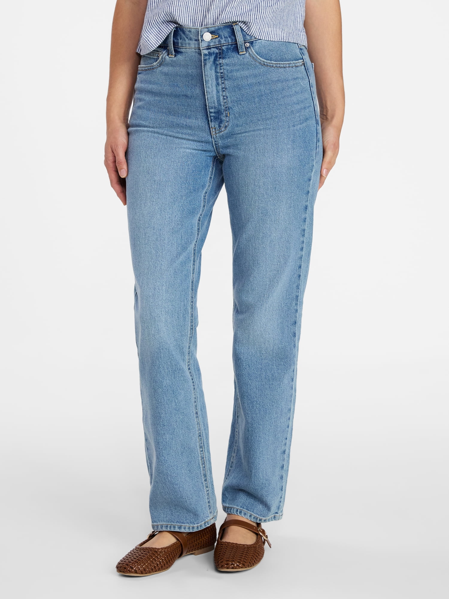 Time and Tru Women's High Rise Straight Leg Jeans, 30" Inseam, Sizes 0-22, 0S-22S