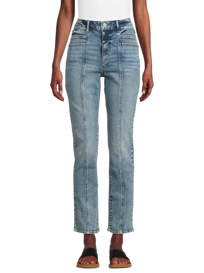 Time and Tru Women's High Rise Straight Leg Jeans with Front Seam