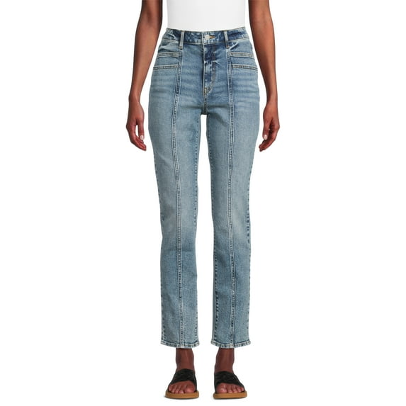 Time and Tru Women's High Rise Straight Leg Jeans with Front Seam, 30 ...