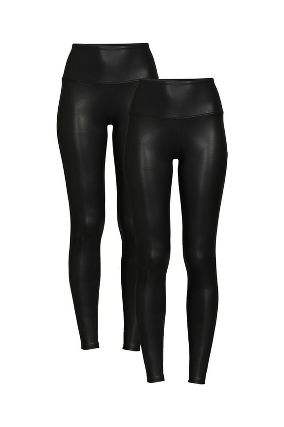 Women's High Rise Stretch Faux Leather Ankle Leggings, 28" Inseam, 2-Pack, Sizes XS-XXL