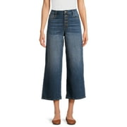 Time and Tru Women's High Rise Wide Leg Cropped Jeans, 26" Inseam, Sizes 2-20
