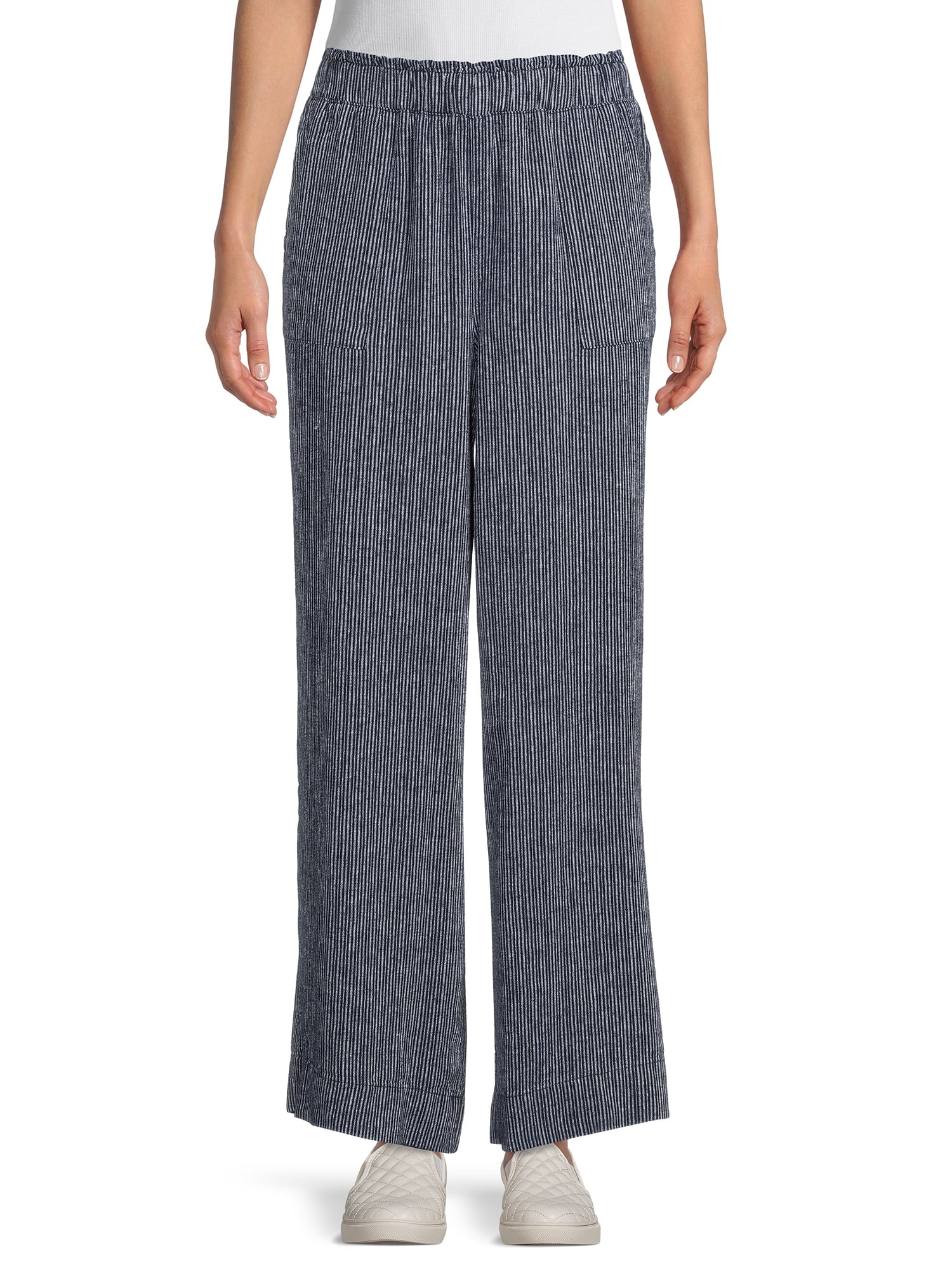 Time and Tru Women's High Rise Wide Leg Full Length Linen Pant