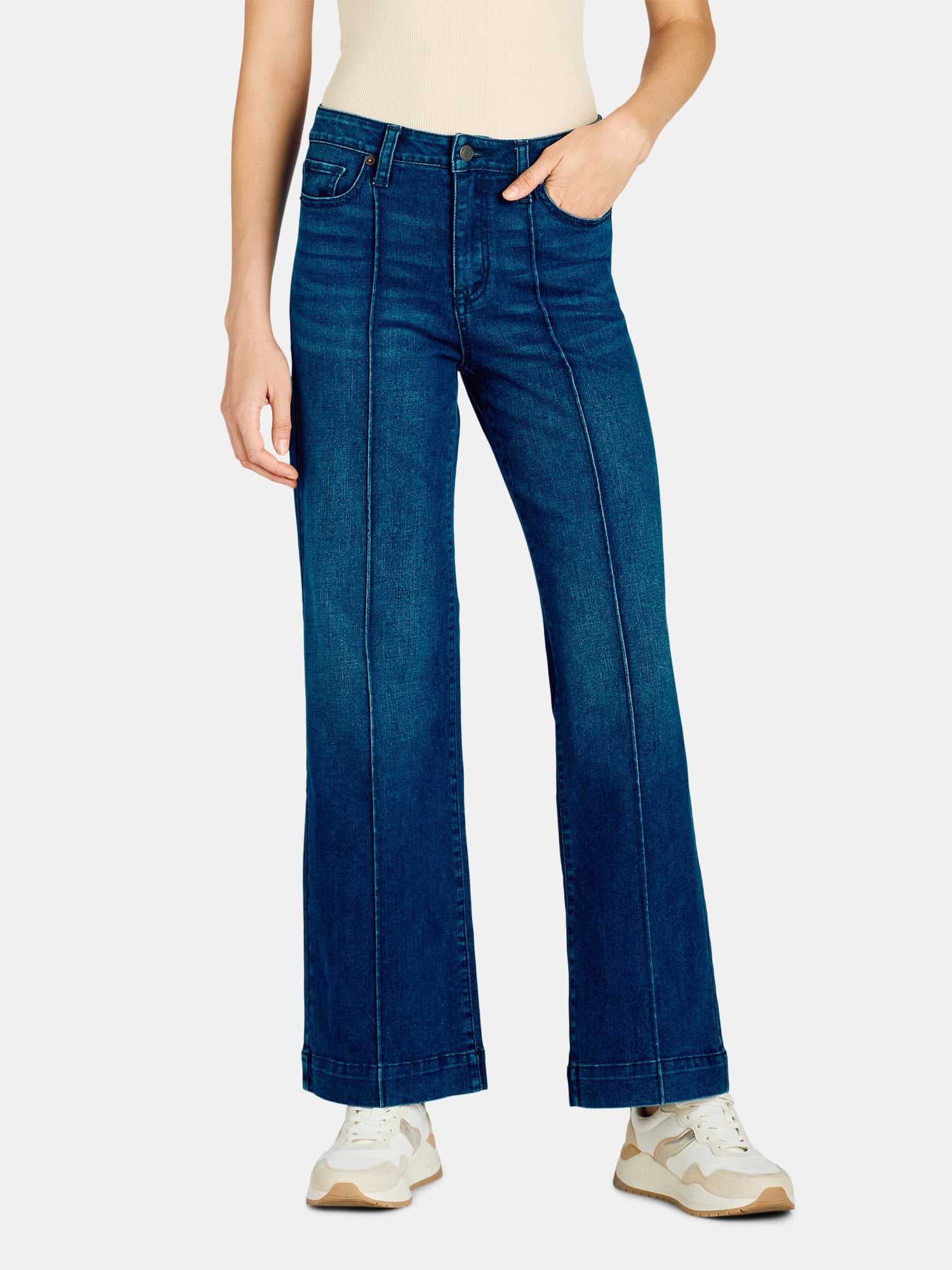 Time and Tru Women's High Rise Wide Leg Jean, 29", 31", 33" Inseams, Size Range 2-20