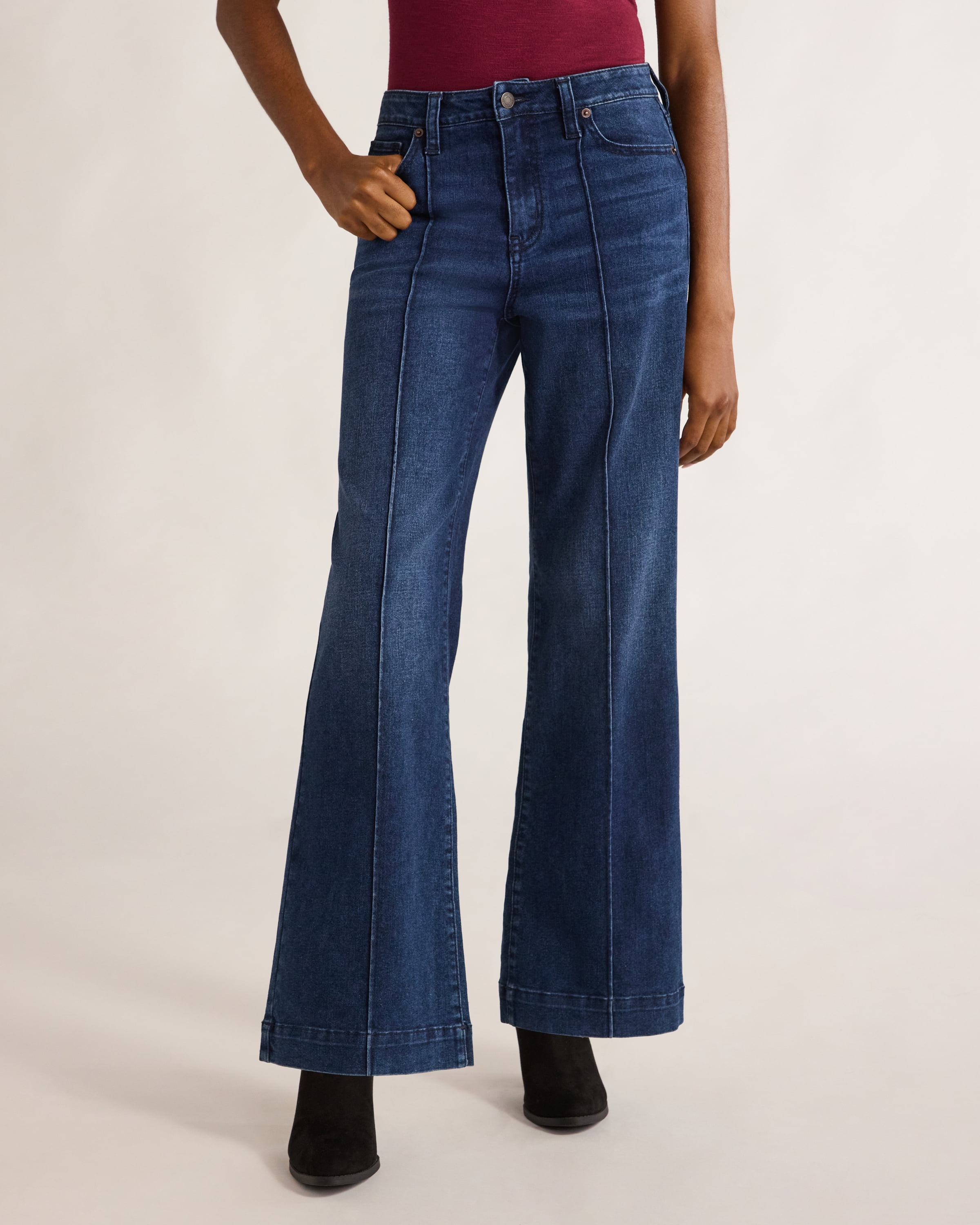 Time and Tru Women's Wide Leg Jeans with Seam Details, Available in ...