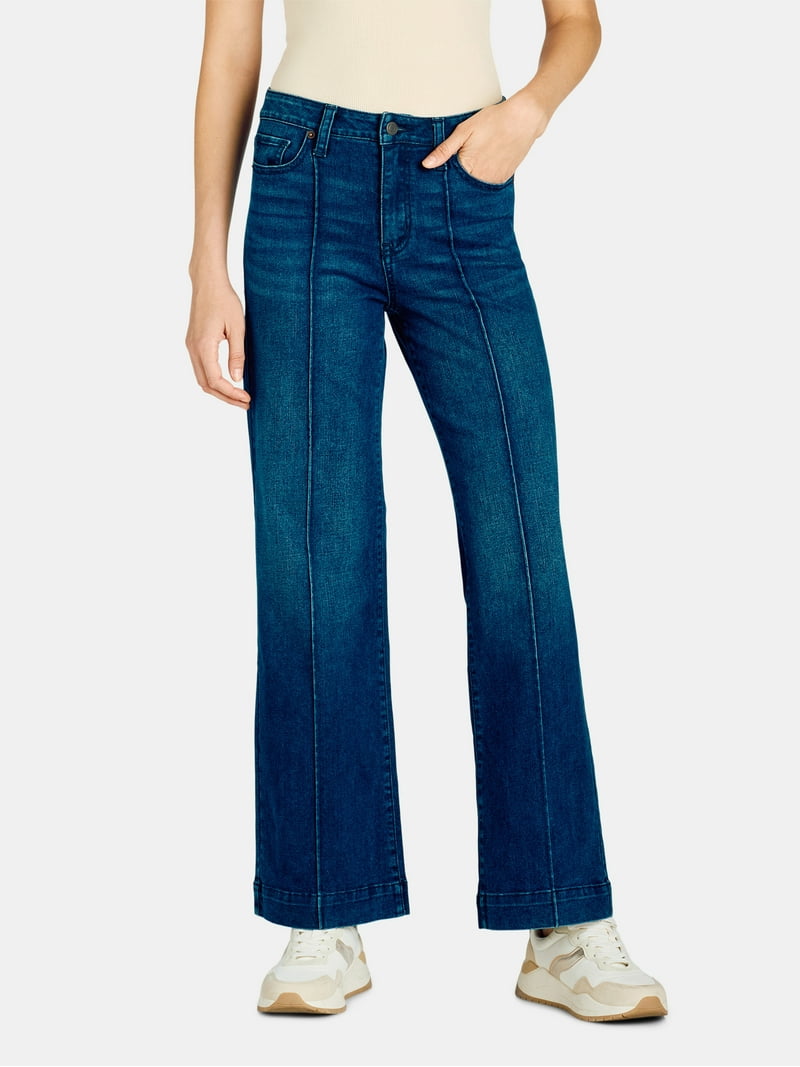 Time and Tru Women's Wide Leg Jeans with Seam Details