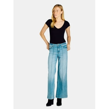 Time and Tru Women's Wide Leg Jeans with Seam Details, Available in Regular, Short, Long Inseams, Sizes 0-22