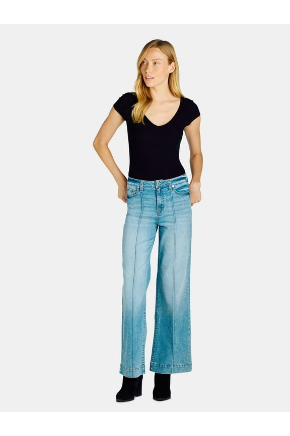 Women's Wide Leg Jeans with Seam Details, Available in Regular, Short, Long Inseams, Sizes 0-22