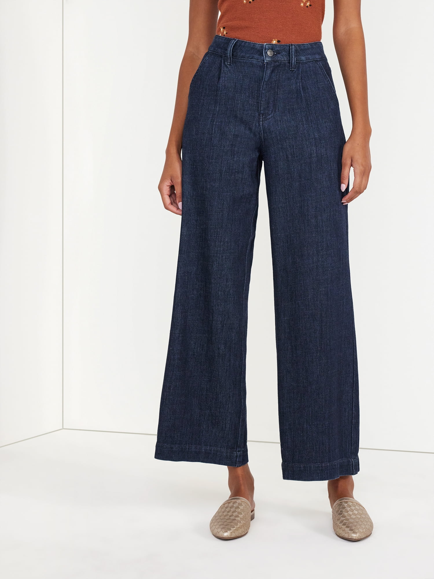 Time and Tru Women's High Rise Wide Leg Trouser Jeans – Regular, Short,  Long Inseams Available 