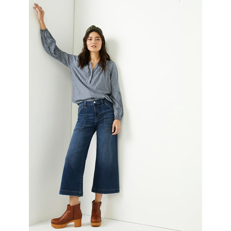 Ladies wide leg cropped jeans best sale