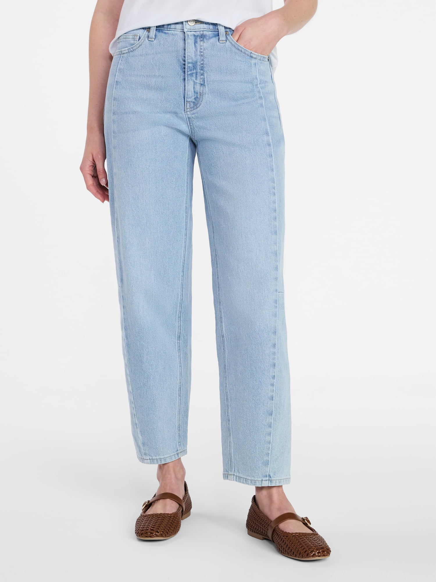 Time and Tru Women's High Rise Barrel Jeans, 28" Inseam, Sizes 0-20