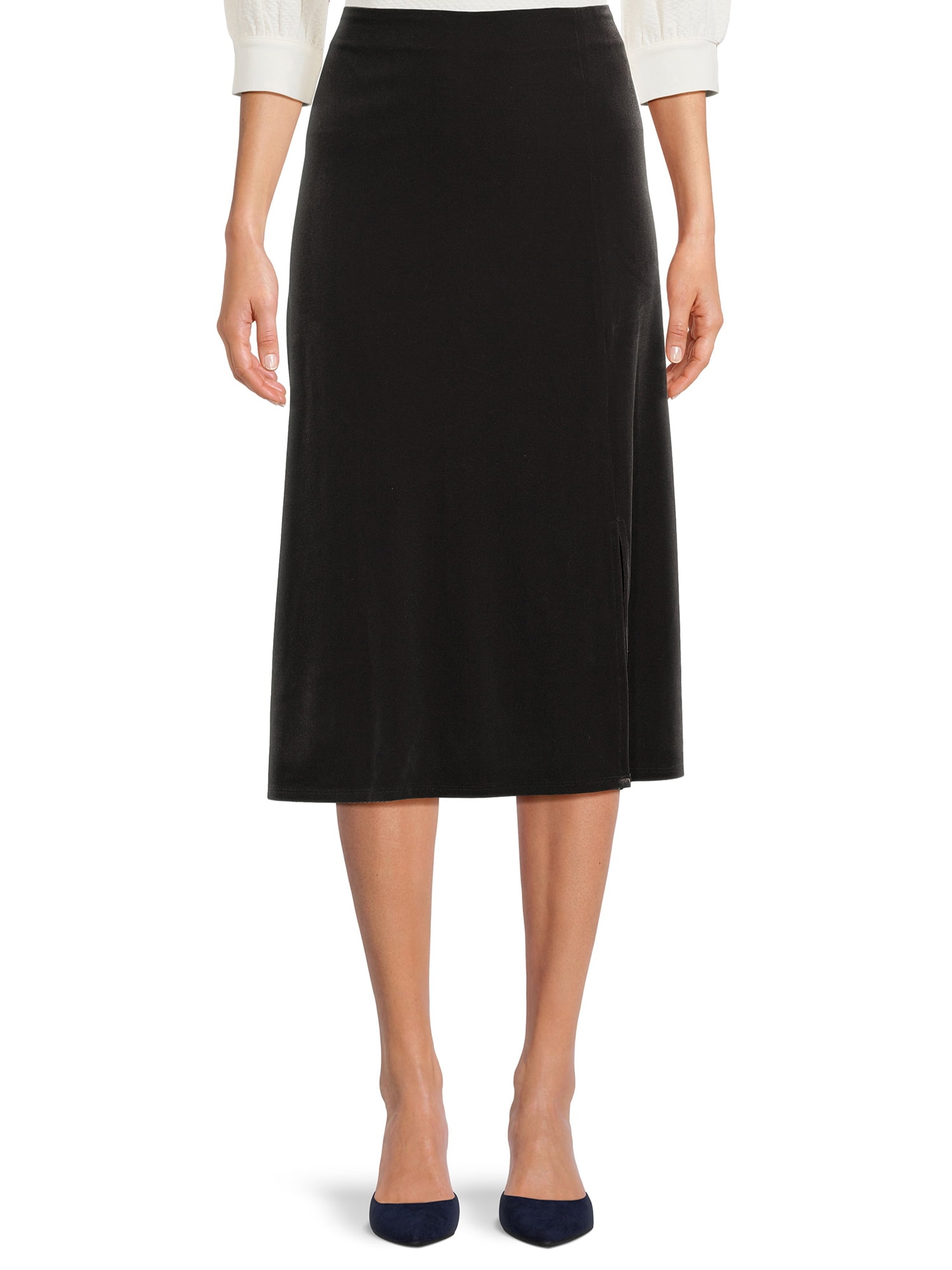 Time and Tru Women's Holiday Stretch Velvet Midi Skirt, Sizes XS-XXXL ...