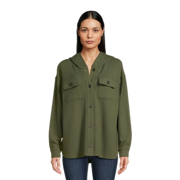 Time and Tru Women's Hooded Corduroy Shacket, XS-XXXL - Walmart.com