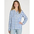 thumbnail image 1 of Time and Tru Women's Hooded Flannel Button Down Shirt with Long Sleeves, Sizes XS-XXXL, 1 of 5