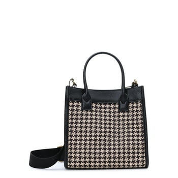 Time and Tru Women's Houndstooth Mini Tote Bag with Removable Strap, Houndstooth