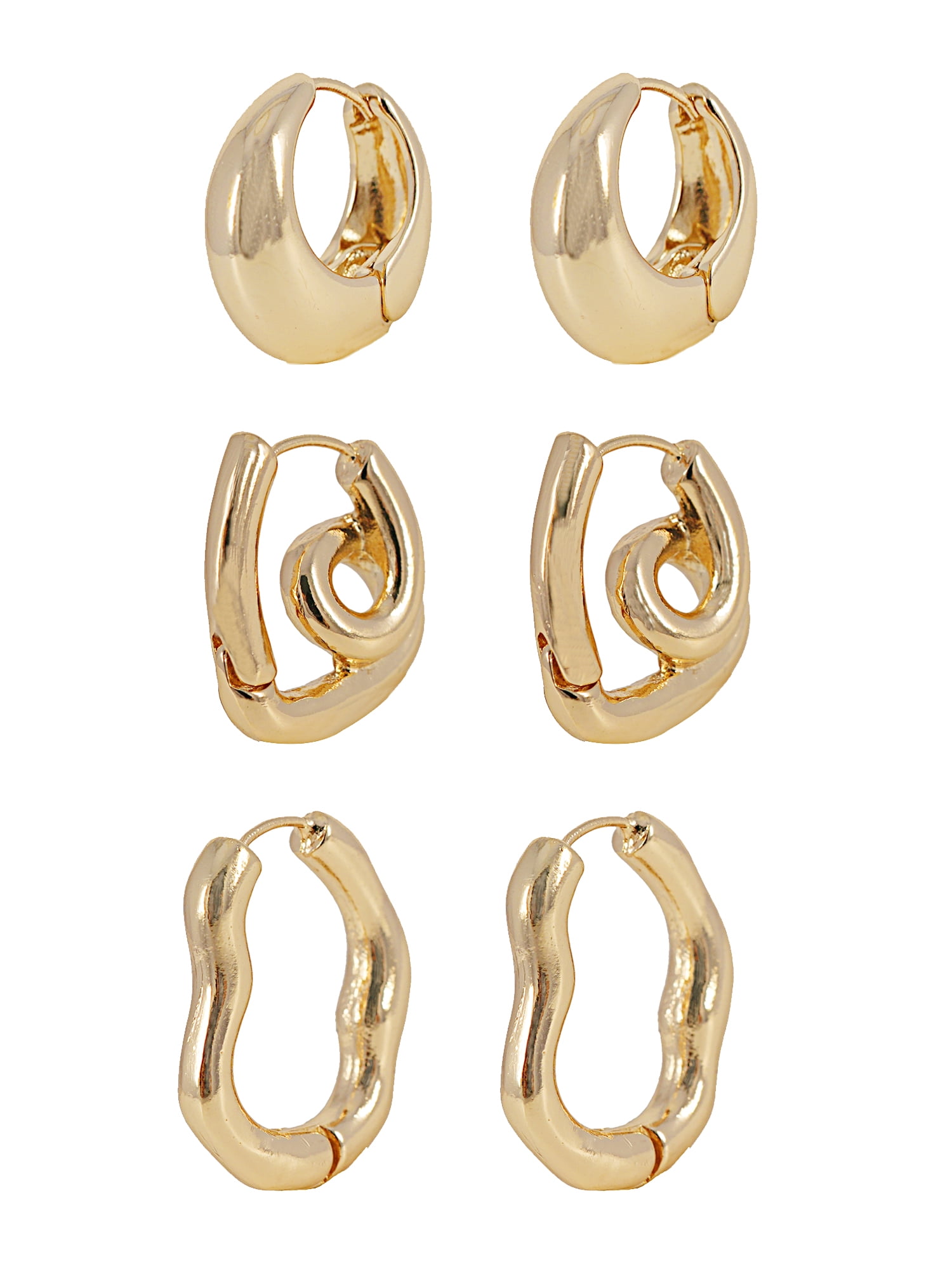 TIME AND TRU Women's Huggie Hoop Earring Set, 3 Pairs, Gold-Tone