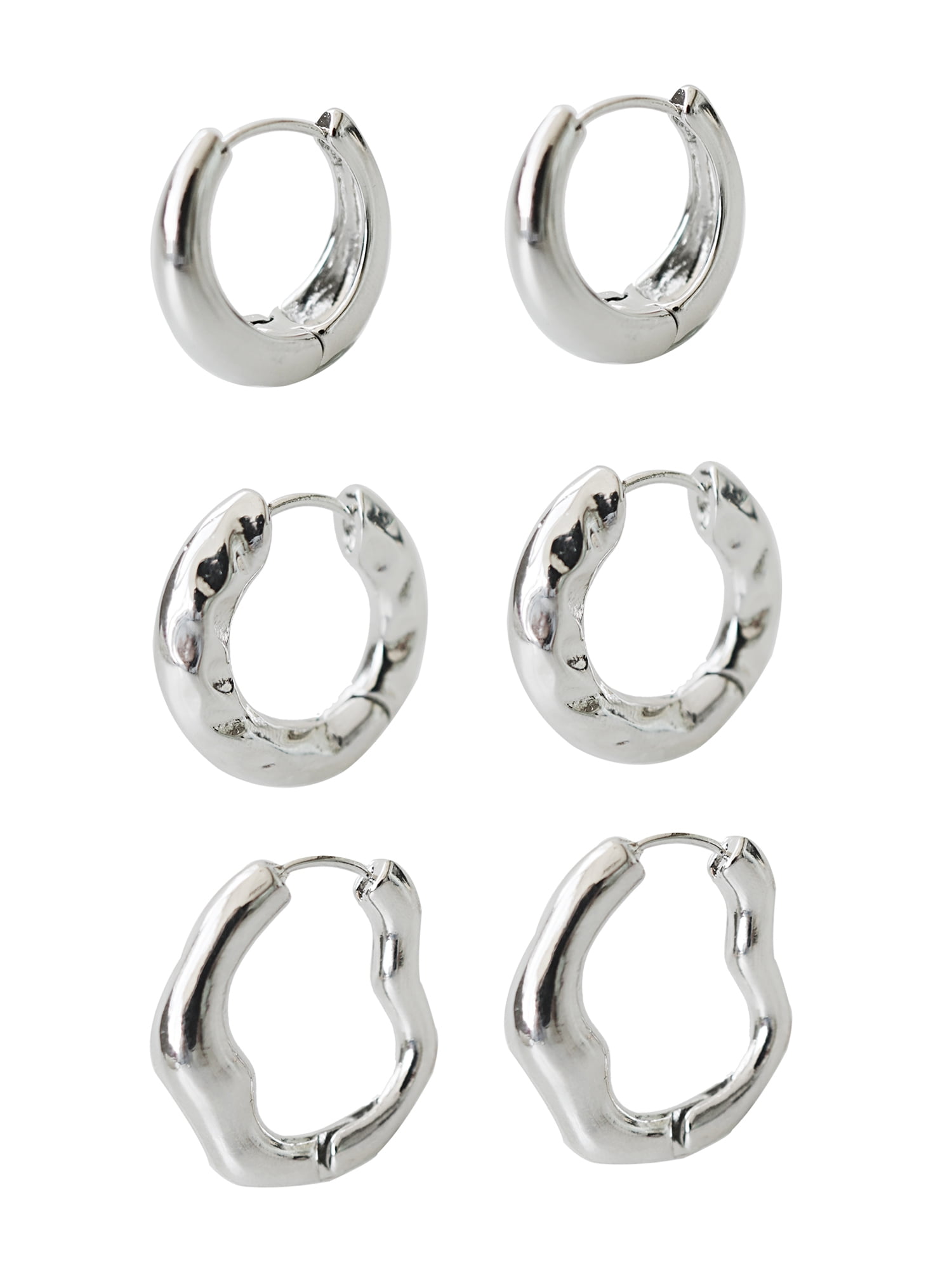TIME AND TRU Women's Huggie Hoop Earring Set In Silver Plated Color