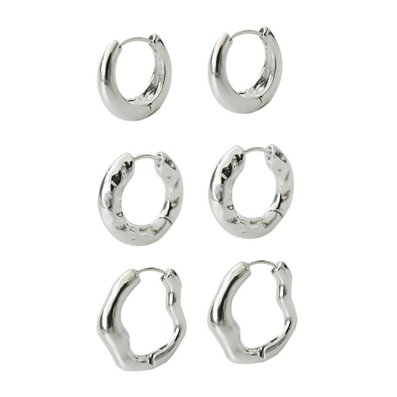 Time and Tru Women's Huggie Hoop Earring Set In Silver Plated Color