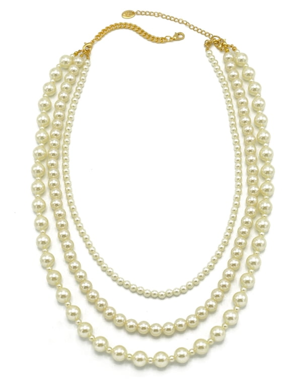 Women's Interchangeable Triple Faux Pearl Necklace 26" with Extender