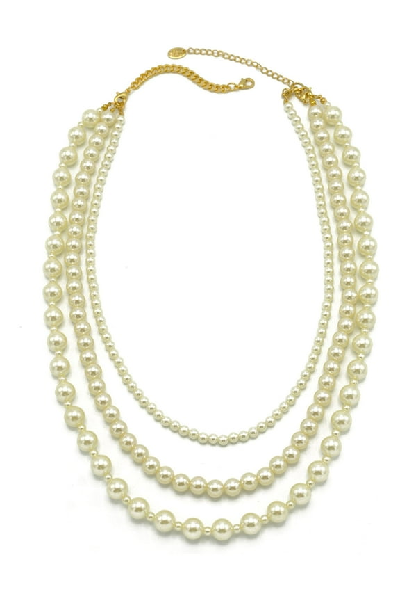 Women's Interchangeable Triple Faux Pearl Necklace 26" with Extender