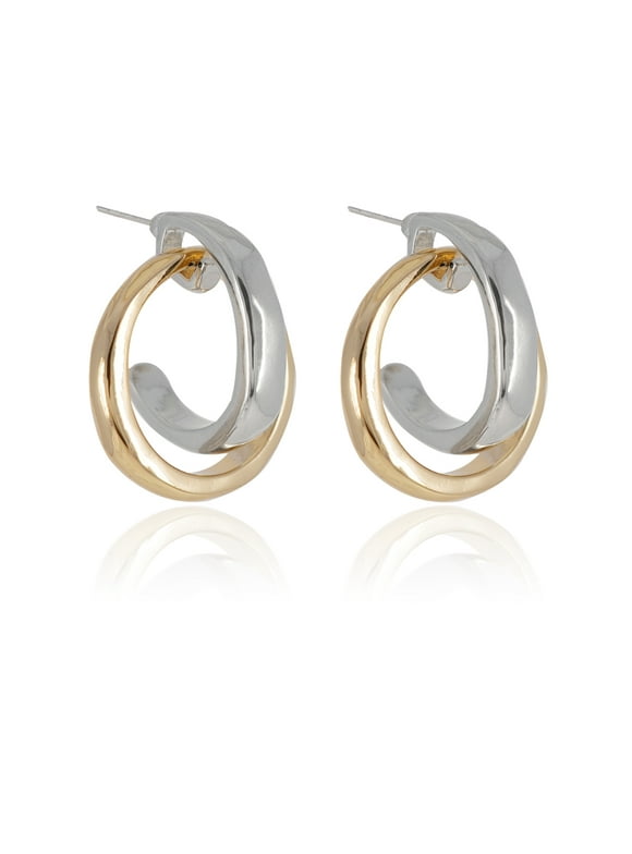Women's Interlocked Metal Loop Earring In Two Tone Plated Color