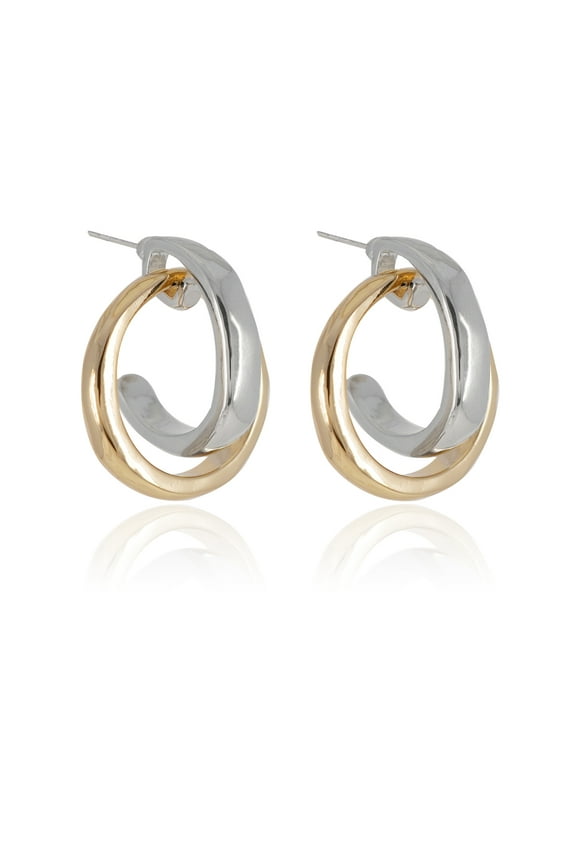 Women's Interlocked Metal Loop Earring In Two Tone Plated Color