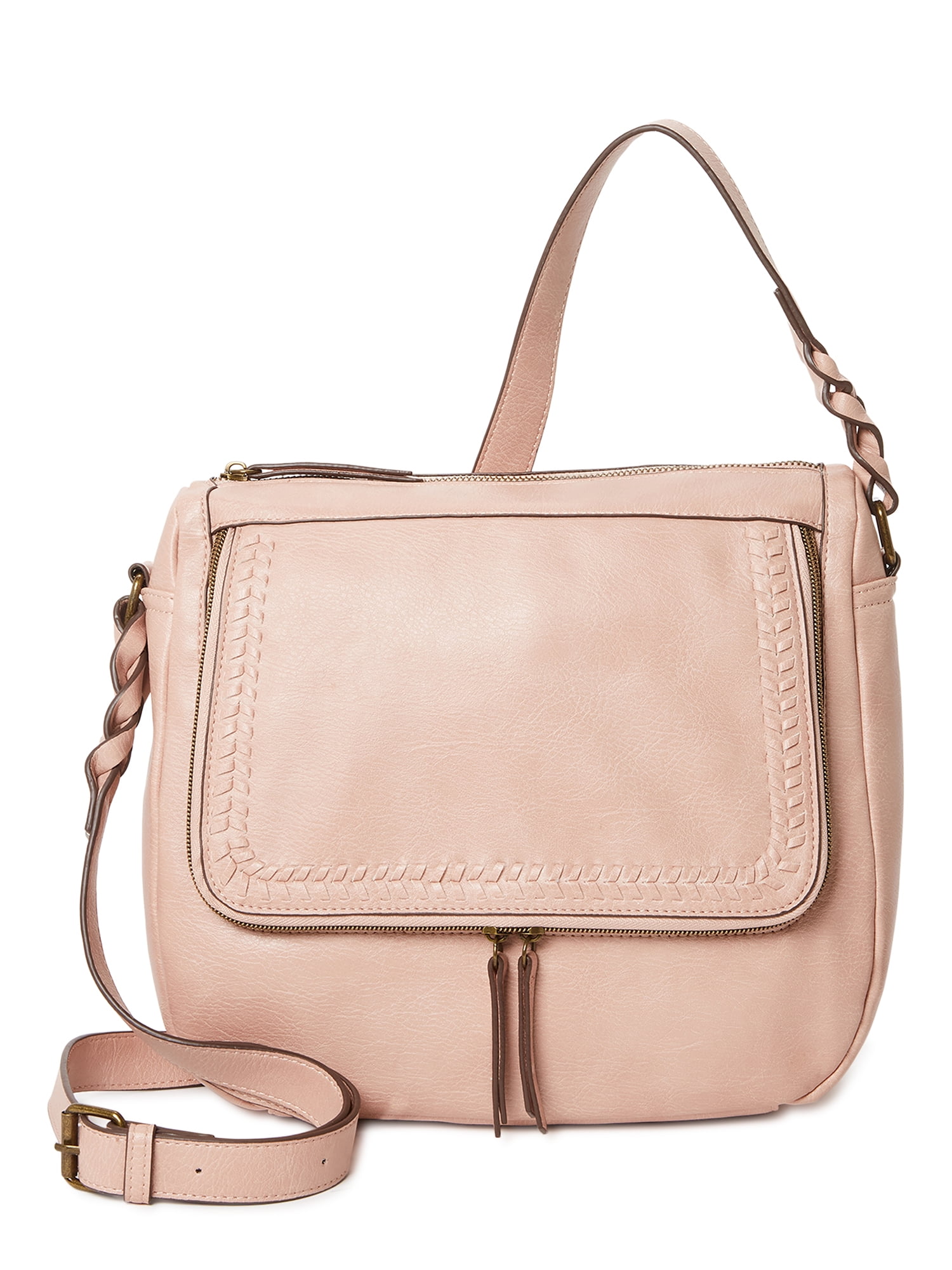 Time and Tru Women's Isla Faux Leather Crossbody Handbag Pink