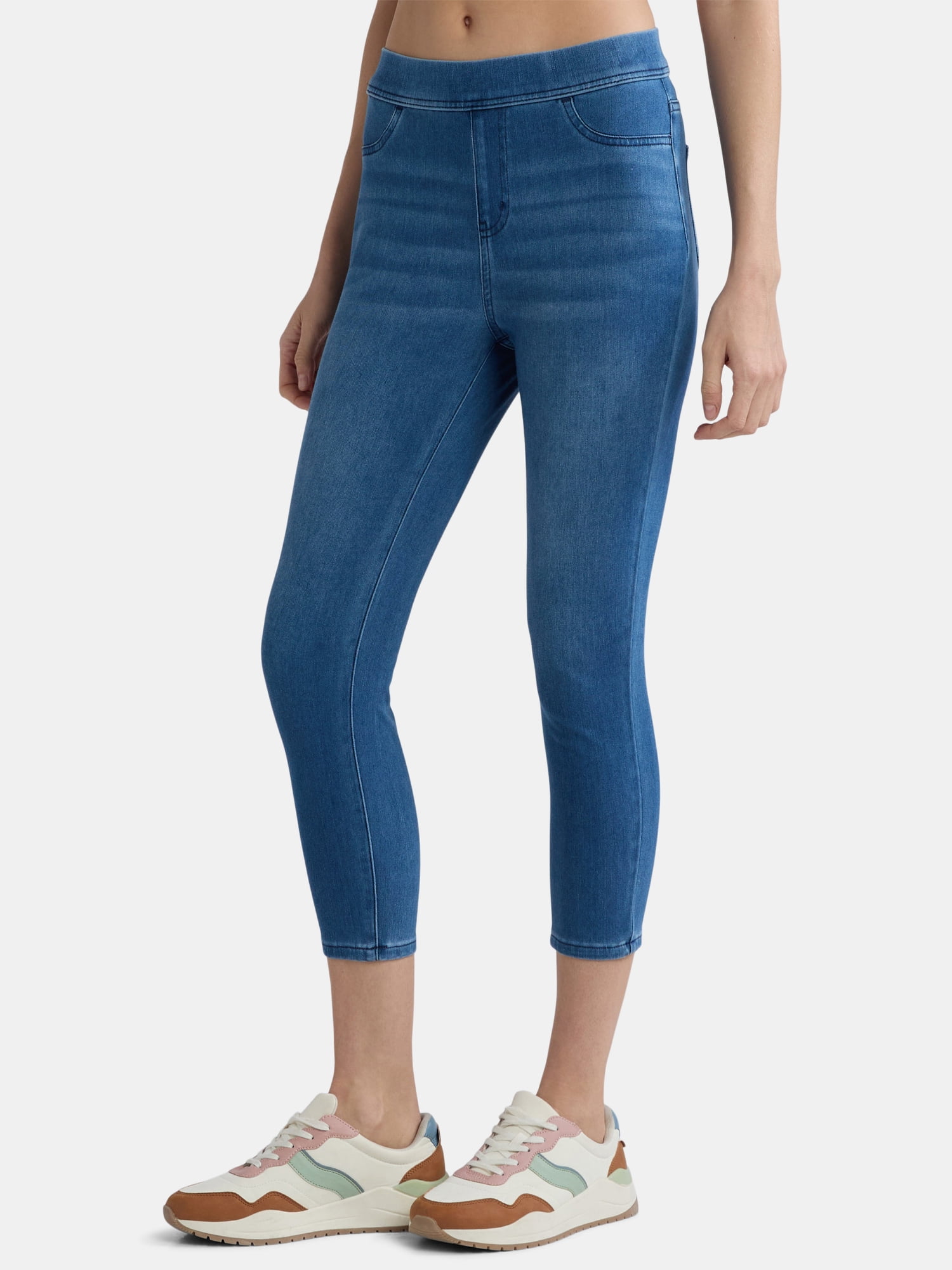 Time and Tru Women's High Rise Capri Jeggings with Stretch Fabric