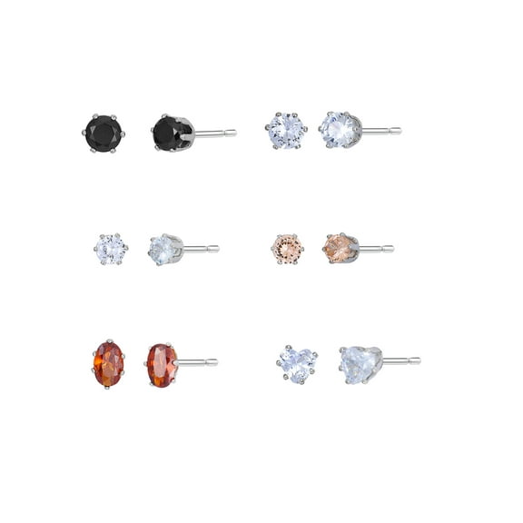 Time and Tru Women's Jewelry Essentials Multi-colored Stud Earrings, 6-Pack