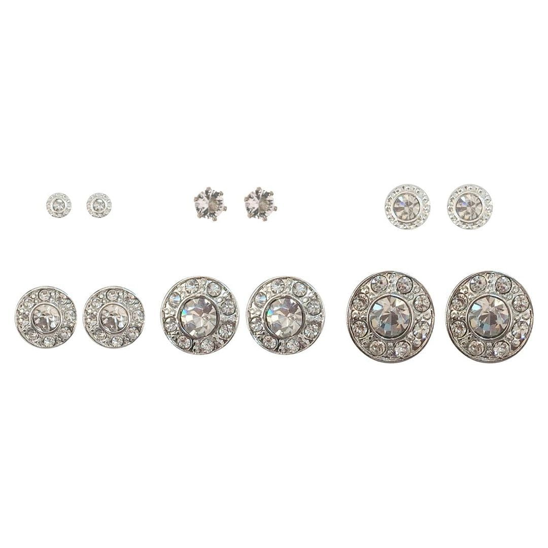 Time and Tru Simulated Diamond Stud Earrings, 6Pack, Metal, Post Back, 6 Pairs  (图1)