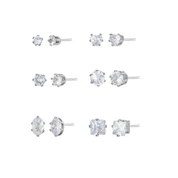 Time and Tru Women's Jewelry Essentials Simulated Diamond Stud Earrings, 6-Pack