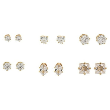 Time and Tru Women's Jewelry Essentials Simulated Diamond Stud Earrings, 6-Pack
