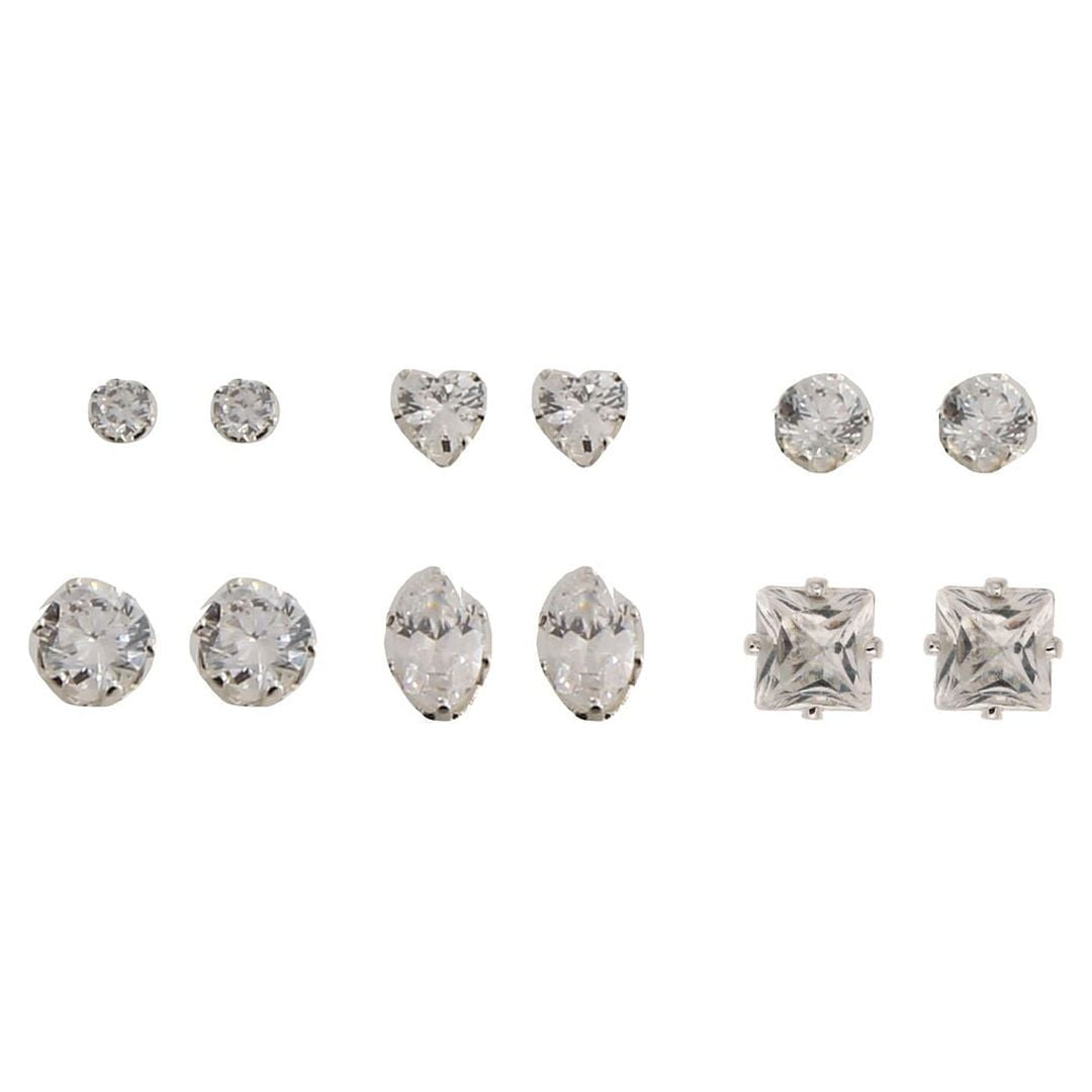 Time and Tru Womens Jewelry Essentials Simulated Diamond Stud Earrings, 6Pack  (图1)