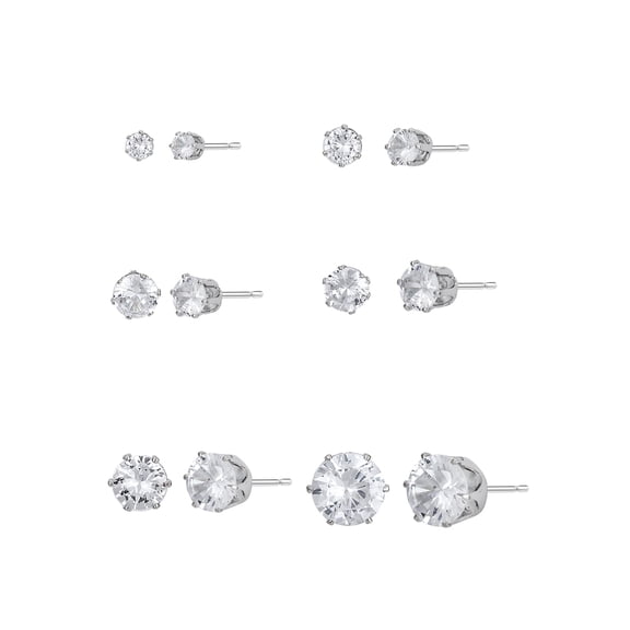 Time and Tru Women's Jewelry Essentials Simulated Diamond Stud Earrings, 6-Pack