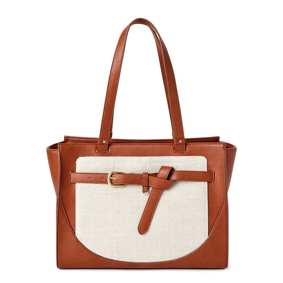 Time and Tru Women's Kara Contemporary Satchel Tote Handbag, Cognac