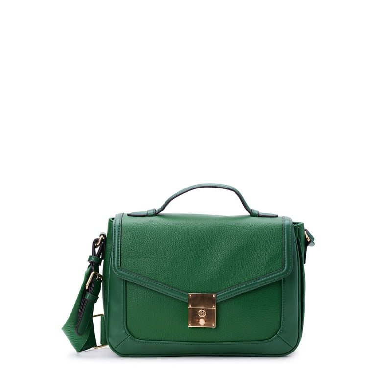 Time and Tru Women's Kate Flap Front Crossbody Bag, Green