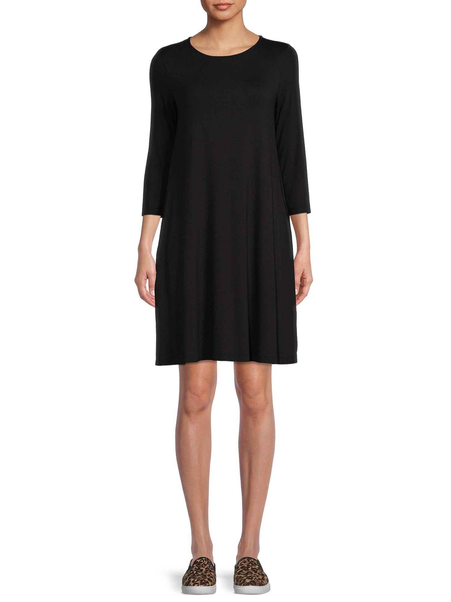 Time and Tru Women's Knit Dress with 3/4-Length Sleeves - Walmart.com