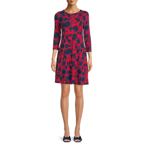 Time and Tru Women's Knit Dress with 3/4-Length Sleeves