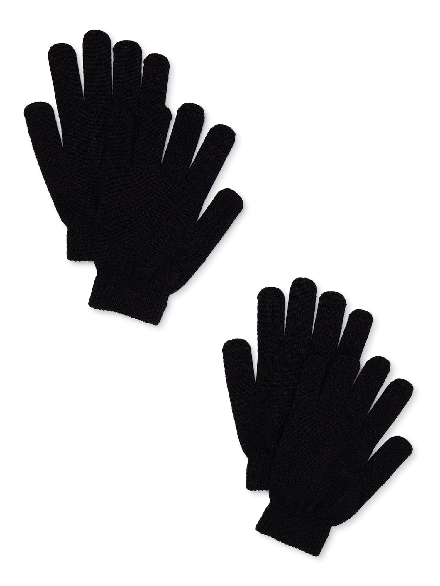 Time and Tru Women's Stretch Knit Winter Gloves 2Pack, Black Soot