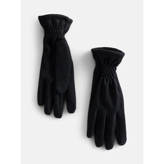 Time and Tru Women's Knit Gloves with Quilted Cuffs, Black, One Size