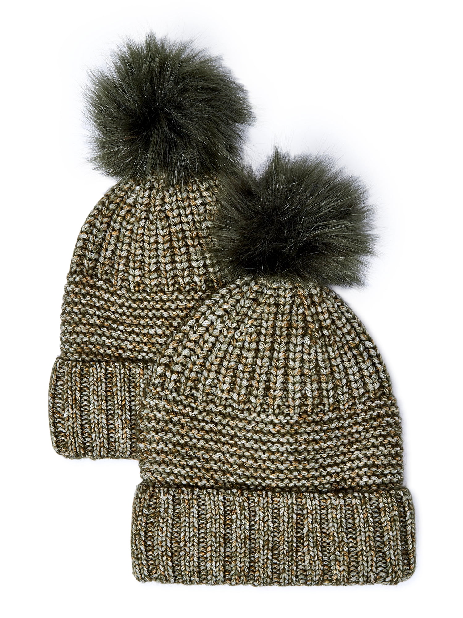 Women's Knit Hat with Pom Pom, 2-Pack