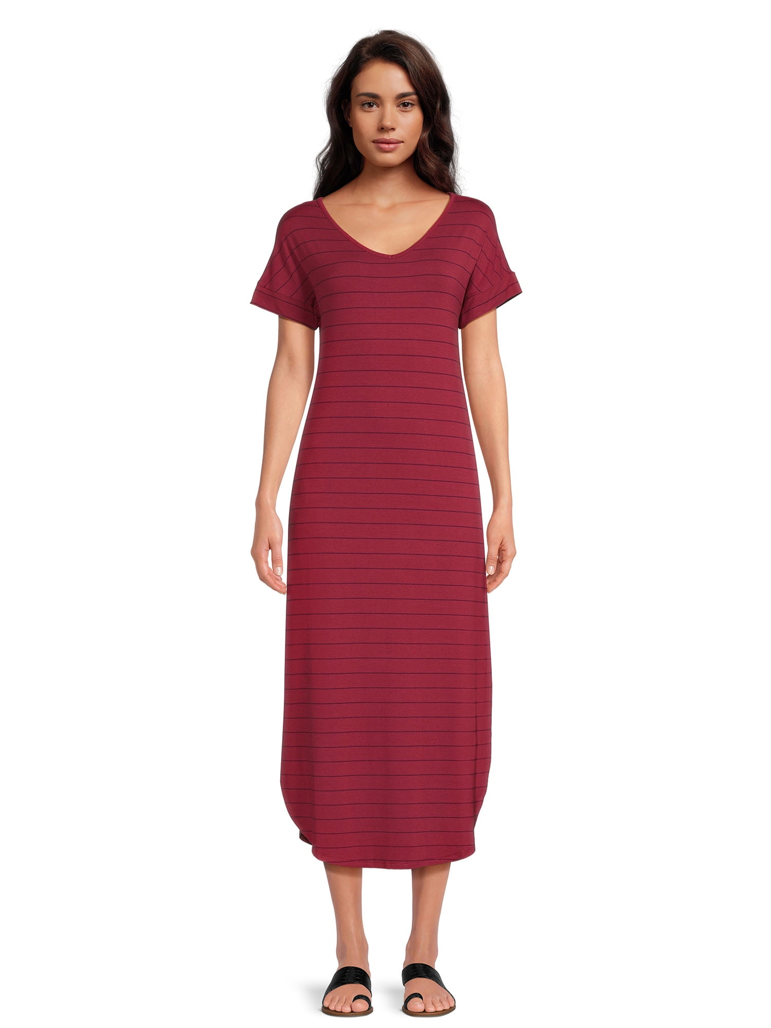 Time and Tru Women's Knit Maxi Dress with Short Sleeves, Sizes XSXXXL
