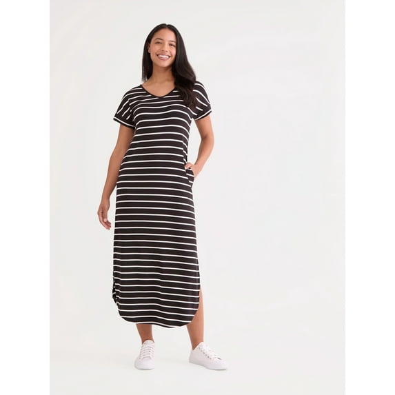 Time and Tru Women's Knit Maxi Dress with Short Sleeves, Sizes XS-XXXL