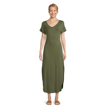 Time and Tru Women's Knit Maxi Dress with Short Sleeves, Sizes XS-XXXL