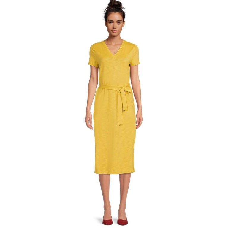 Time and Tru Women s Knit Midi Dress with Short Sleeves Walmart
