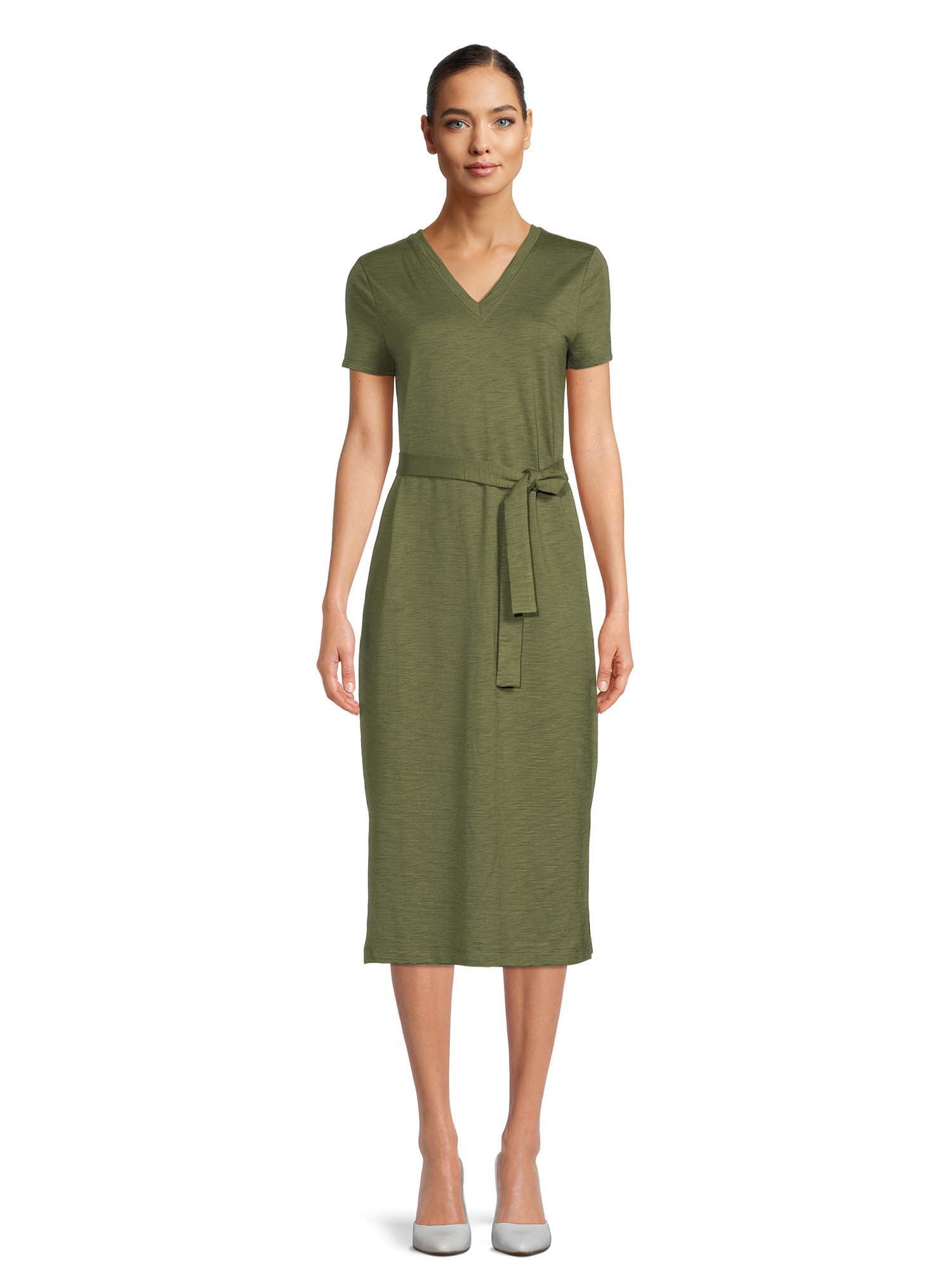 Time and Tru Women's Knit Midi Dress with Short Sleeves